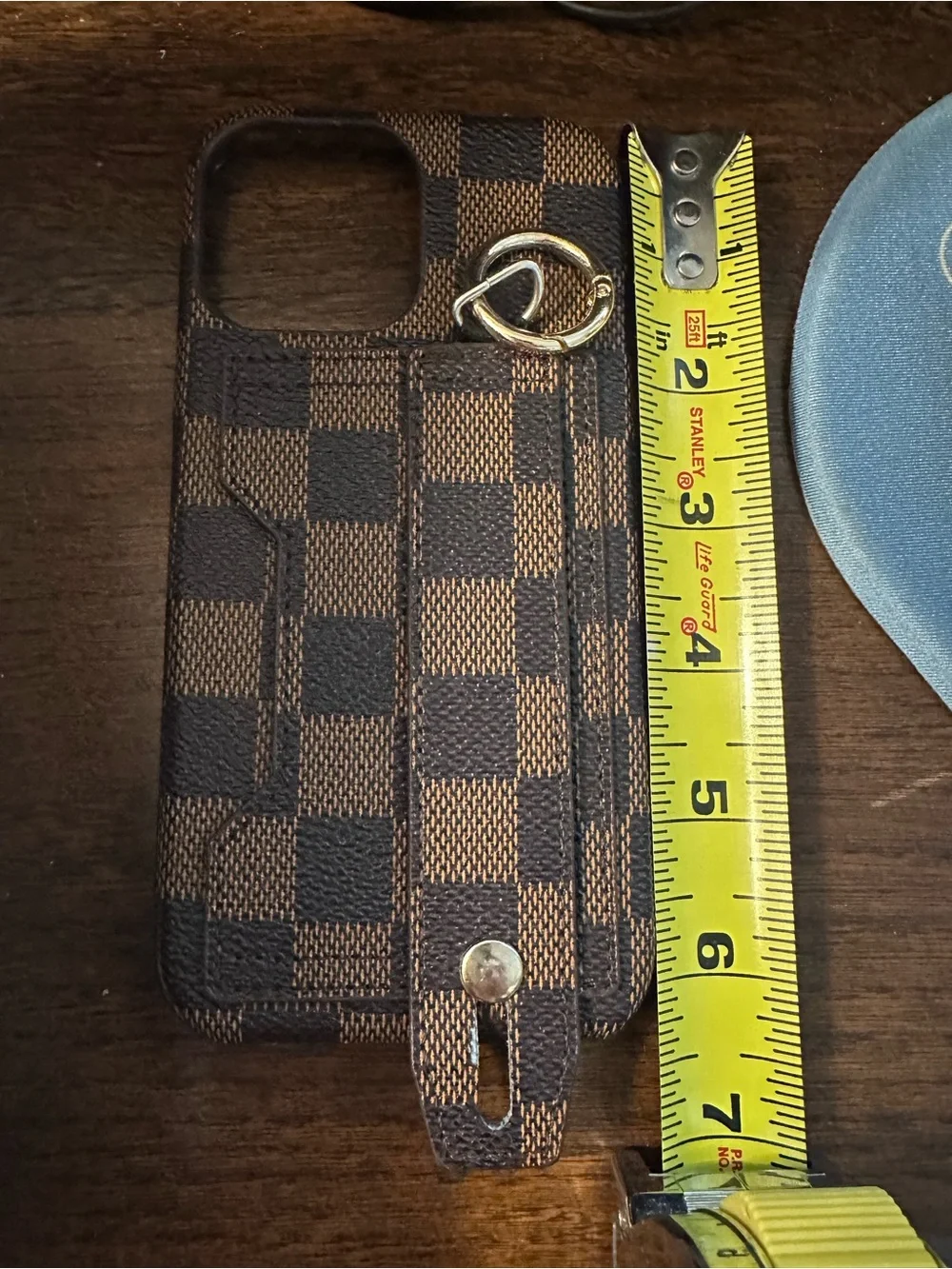 Checkered Brown Card Holder Phone Case with Ring Attachment